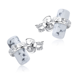 White Stone inward CZ Crystal Silver Stud Earring STS-5670